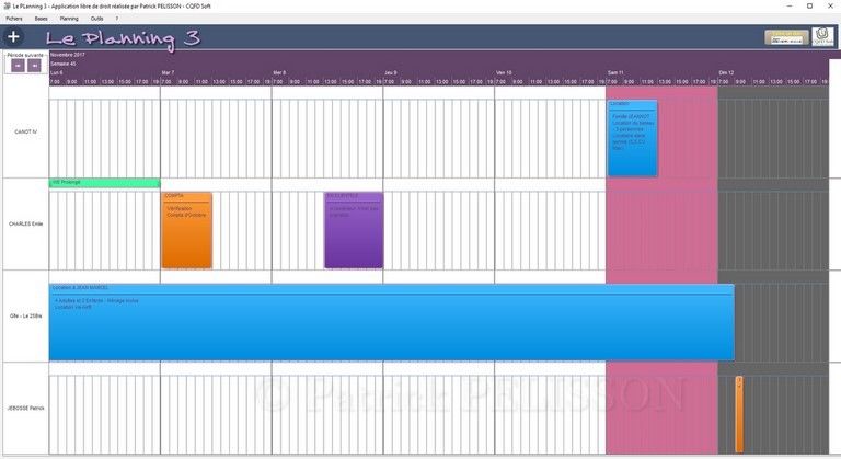 Le planning 3 - Menu général