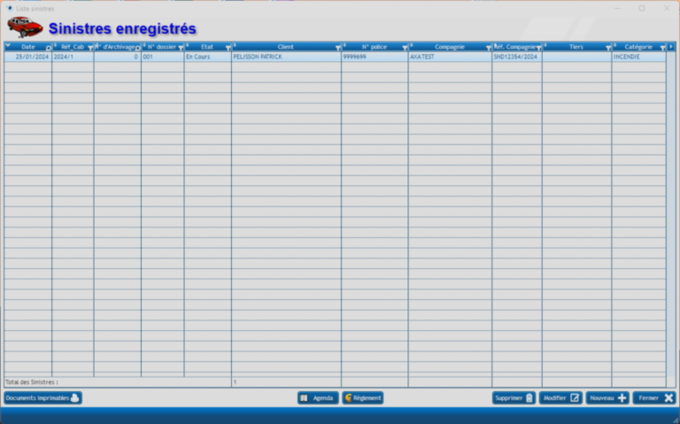 WGestass - Table des Sinistres