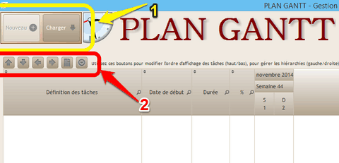 Plan Gannt - détail menu